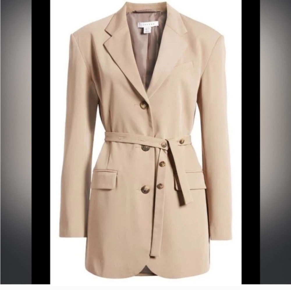 NWT- TOPSHOP Women's Tan Belted Blazer- Lightweight, Size 10